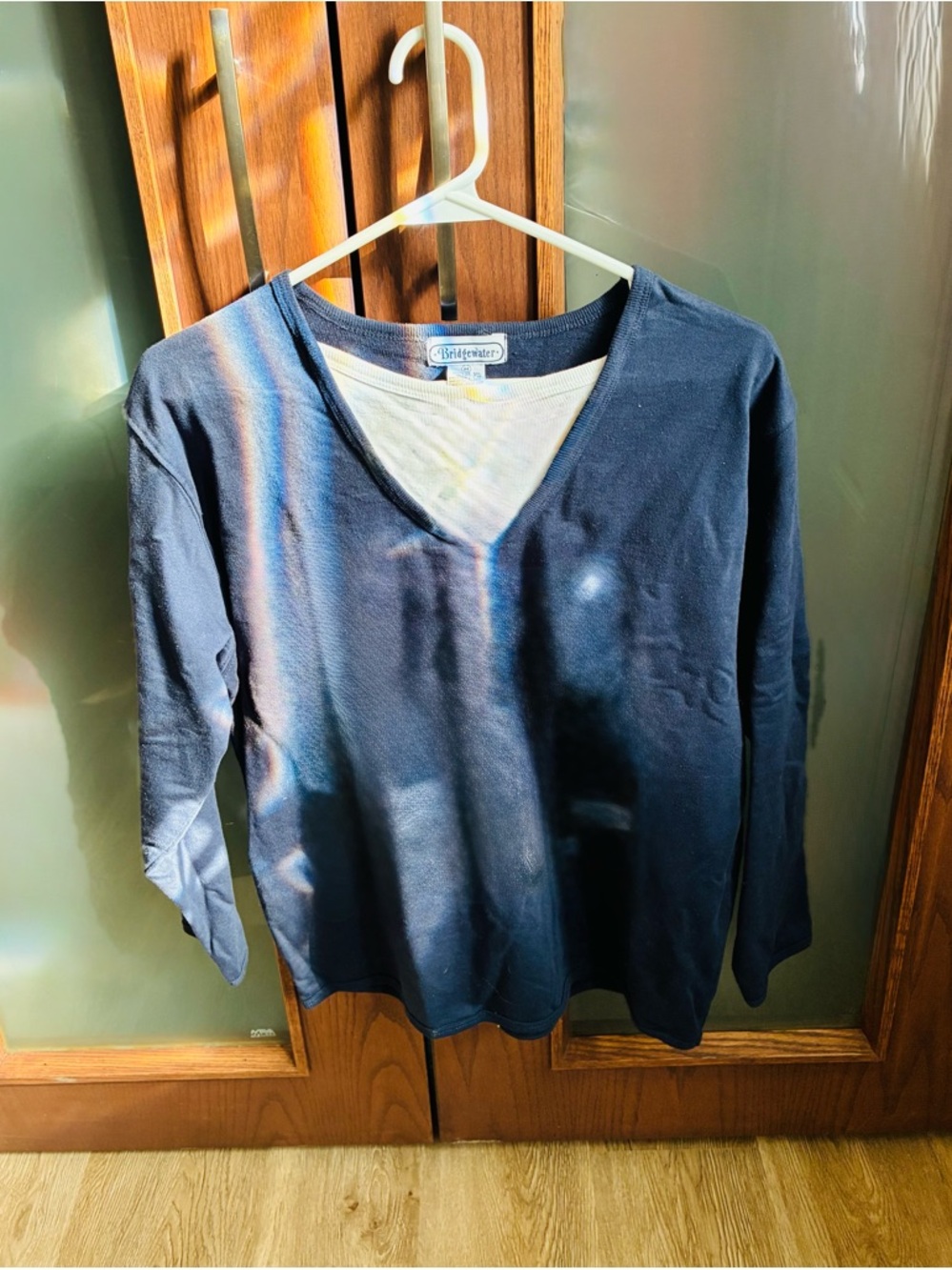 Navy Long Sleeve Scoop Neck Cotton Top